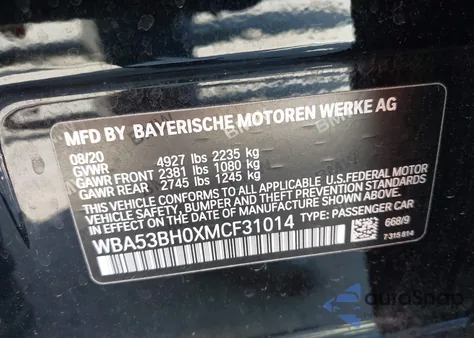 2021 BMW 530I from USA, damaged, VIN WBA53BH0XMCF31014